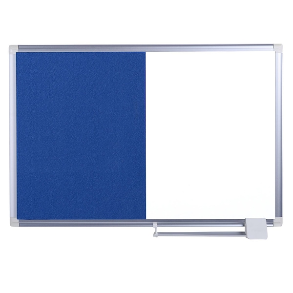 New-Gen Combo Magnetic Whiteboard/Blue Felt Bulletin Board, Wall Mount, 36"x48", Aluminum Frame